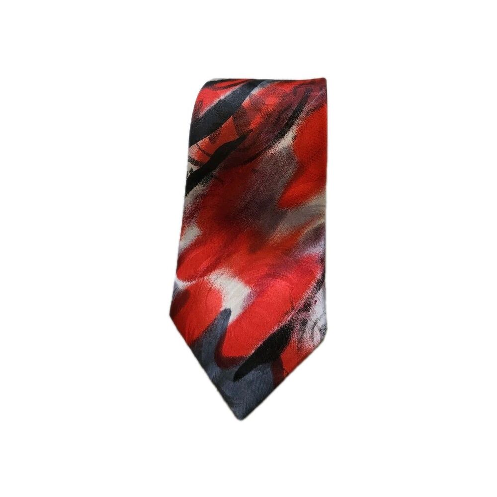 Vintage Dimoda Abstract Neck Tie Red Gray Black Handmade Polyester Korea 57” EUC